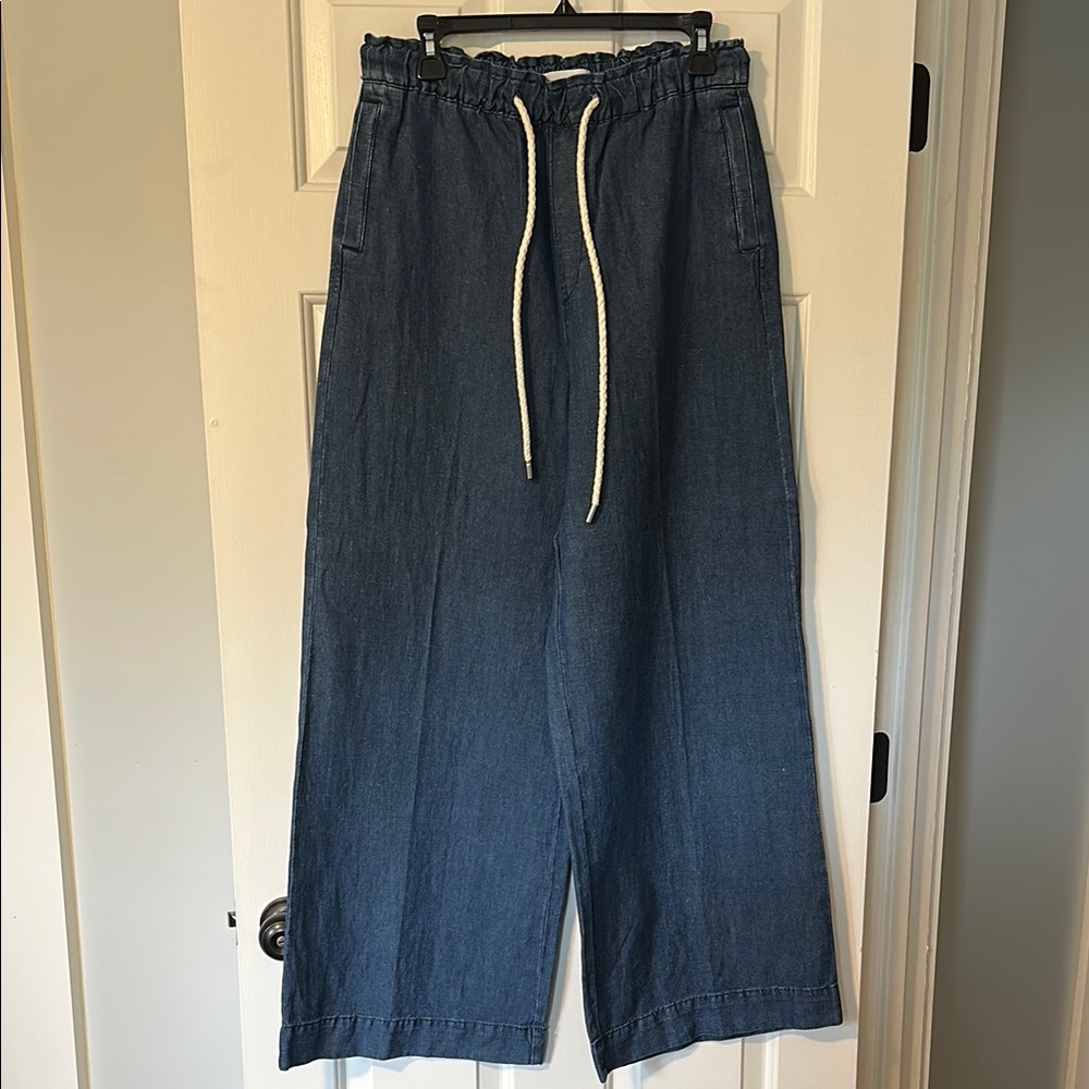 New with tags Loft Blue Wide-Leg Drawstring Jean Pants with pockets size M